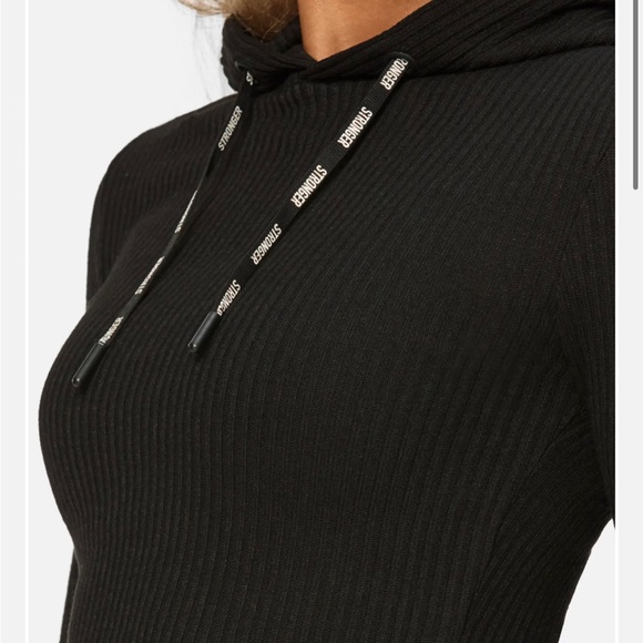 Stronger from Sweden cropped black Cush hoodie ribbed size L $125+ tax - Picture 4 of 7